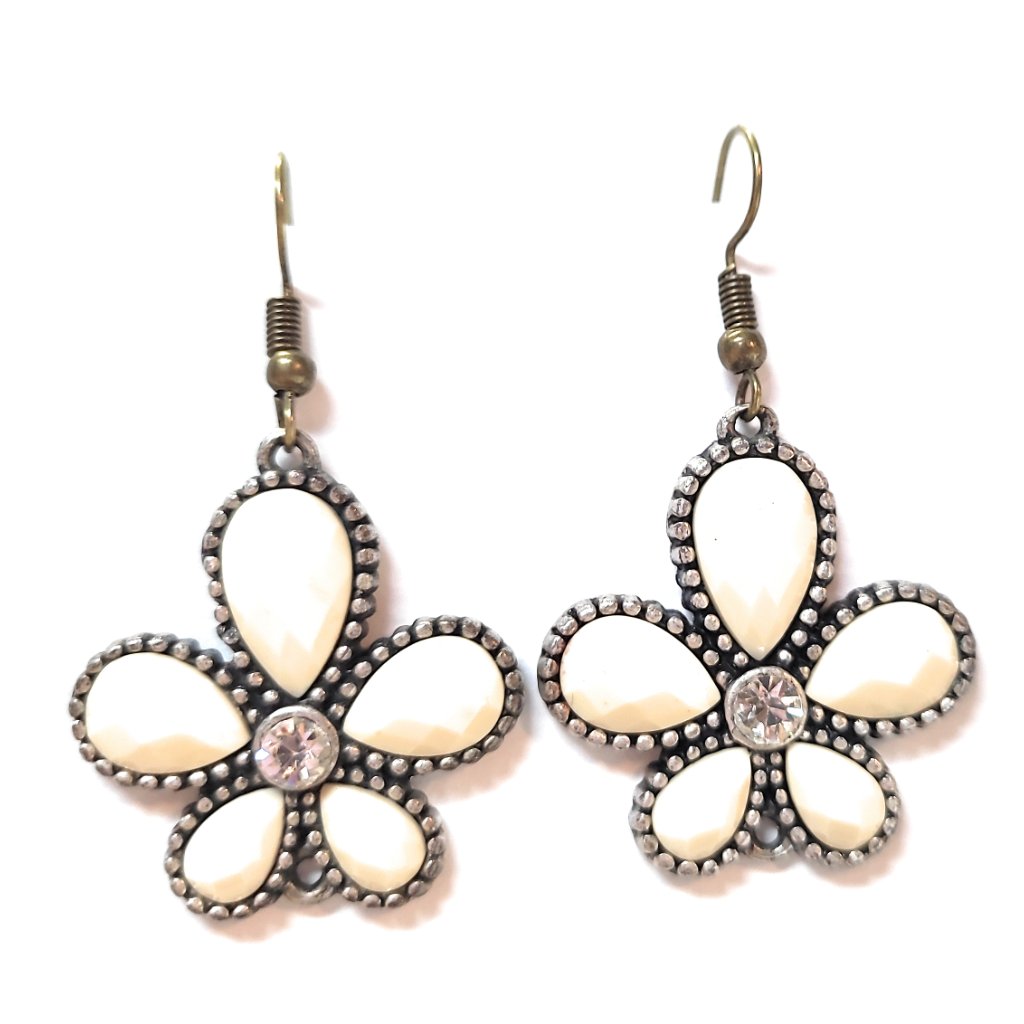 Cream Flower Earrings With Bronze-Tone Outline